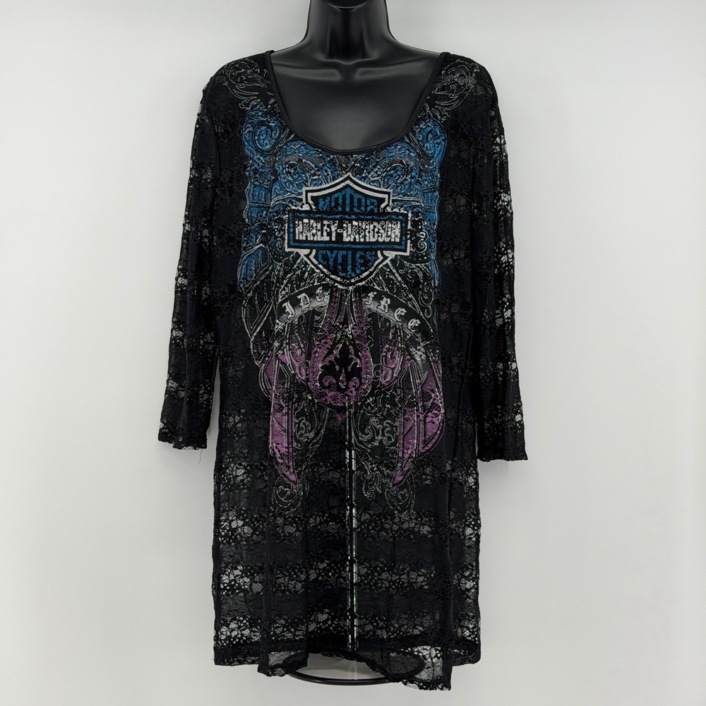 Harley-Davidson Tunic Women 3XL Black Lace Graphic Ride Free Top HD106BLK Sheer